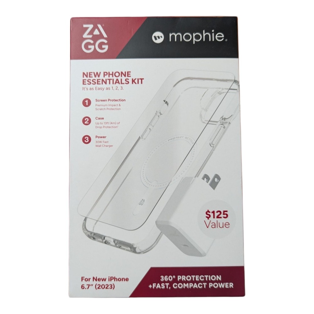 Nn7-N ZAGG - mophie Phone Essentials Kit Case Protector & Charger iPhone 15 Plus
